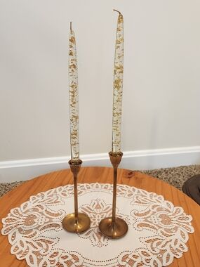 SET OF TWO MCM Hemstead Creations 11.5" Lucite Taper Candles With Gold Flecks